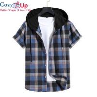 ราคา Cozy Up เสื้อเชิ้ตมีฮู้ดใหม่ลายสก๊อตแขนสั้น Slim สบาย Cardigan (7661369674)