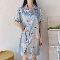 ราคา GN ผ้าซาติน ชุดนอนสไตล์เกาหลีลายการ์ตูน ชุดนอนคนอ้วน ชุดนอนผู้หญิง ชุดนอนเดรส ชุดนนอนผ้าซาติน ST33 (14202112110)