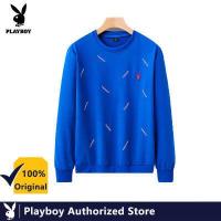 ราคา PLAYBOY เสื้อกันหนาวผู้ชาย เสื้อสเวตเตอร์คอกลมทรงหลวมลำลองสีล้วน (10482896269)