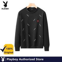 ราคา PLAYBOY เสื้อกันหนาวผู้ชาย เสื้อสเวตเตอร์คอกลมทรงหลวมลำลองสีล้วน (10482896255)