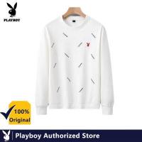 ราคา PLAYBOY เสื้อกันหนาวผู้ชาย เสื้อสเวตเตอร์คอกลมทรงหลวมลำลองสีล้วน (10482896263)