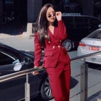 ราคา Chompoo Fashion ชุดเซ็ท SET 2 ชิ้น เสื้อสูทแขนยาว กางเกงขายาว สีแดง (10328257997)