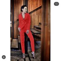 ราคา Chompoo Fashion ชุดเซ็ท SET 2 ชิ้น เสื้อสูทแขนยาว กางเกงขายาว สีแดง (17418868345)