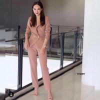 ราคา Chompoo Fashion ชุดเซ็ท SET 2 ชิ้น เสื้อสูทแขนยาว กางเกงขายาว สีแดง (17418868329)