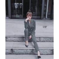 ราคา Chompoo Fashion ชุดเซ็ท SET 2 ชิ้น เสื้อสูทแขนยาว กางเกงขายาว สีแดง (17418868348)