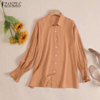 ราคา ZANZEA ผู้หญิงการเดินทางวินเทจสำนักงานเลดี้อย่างเป็นทางการ OL ปุ่มท็อปส์เสื้อแขนยาวเสื้อ 3 (16269940308)