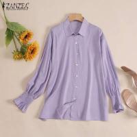 ราคา ZANZEA ผู้หญิงการเดินทางวินเทจสำนักงานเลดี้อย่างเป็นทางการ OL ปุ่มท็อปส์เสื้อแขนยาวเสื้อ 3 (16269940327)