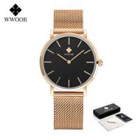 ราคา WWOOR นาฬิกาข้อมือมียี่ห้อแฟชั่น Casual นาฬิกาข้อมือผู้หญิงแสตนเลสเหล็กแร่ควอทซนาฬิกาสำหรับสตรี 8840 (7673183172)