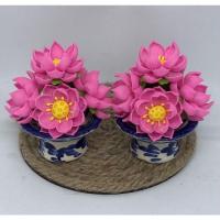 ราคา เซตธูปเทียน แจกันดอกบัว ขนาดความสูง 3 นิ้ว ชุดบูชาหิ้งพระ ชุดบูชาหน้าพระ (13168587294)