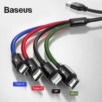 ราคา Baseus 4 In1สาย USB สำหรับ iPhone 14 13 Pro Max XR 8 7 Plus Fast Charging 3 In 1สำหรับ Huawei RedMi Xiaomi Micro USB Type C สำหรับ Samsung One Plus OPPO VIVO (410677677)