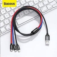 ราคา Baseus 4 In1สาย USB สำหรับ iPhone 14 13 Pro Max XR 8 7 Plus Fast Charging 3 In 1สำหรับ Huawei RedMi Xiaomi Micro USB Type C สำหรับ Samsung One Plus OPPO VIVO (8344542229)