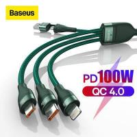 ราคา Baseus 3 In 1 Fast Charging สาย USB C สำหรับ iPhone 11 XR 8 PD 100W Type C สายชาร์จสำหรับ Xiaomi 5A USB Micro Type C สาย Fast Charge สายไฟ (15692882467)