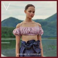 ราคา Vick s Puffed Sleeve Cropped Top เสื้อแขนพอง ตัวสั้น ผ้าลินิน ลายตาราง (5523088112)