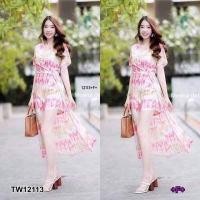 ราคา S12113 จั้มสูทก้านแก้วมัดย้อม Kankaew tie dye jumpsuit (12494426015)