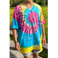 ราคา ลดเหลือ 99บ เสื้อยืด มัดย้อม สีสด คอวี ผ้า Cotton 100 ย้อมมือทุกตัว ซื้อ 2 ตัวขึ้นไปส่งฟรี มีคูปองส่วนลด เสื้อคอวี เสื้อมัดย้อม (18484229231)