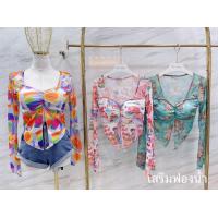 ราคา Y2K สงกรานต์ เสื้อลายกราฟฟิก ผ้าชีฟอง ซีทรู see through blouse เสื้อผ้าสายฝอ (18487876051)