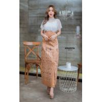ราคา Ananya พร้อมส่ง 2XL ชุดเซต set กระโปรงยาว ผ้าไทยสีน้ำตาล เสื้อลูกไม้สีขาว แขนระบาย ใส่ทำบุญ ใส่ออกงาน ใส่ทำงาน งานบุญ งานบวช งานแต่ง (17599732163)