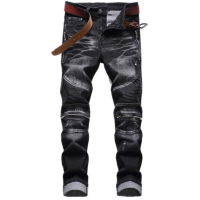 ราคา HH New Biker Jeans Men 2022 Autumn Casual Washed Cotton Fold Skinny Ripped Jeans Hip Hop Elasticity Slim Denim Jeans Pants Home (15775931715)