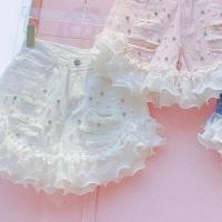 ราคา กางเกงยีนส์ขาสั้นประดับเพชร ยีนส์ผ้าชีฟอง กางเกงขาสั้น ดูผอมลง แสดงความยาวของขา เซ็กซี่เอวสูง ขนาดใหญ่ 5XL (16017786502)