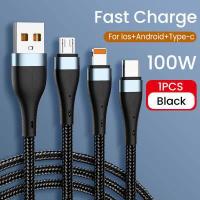 ราคา MAILESI New 6A 100W Super Fast Charging Cable 3 In 1 Nylon Braided Data Cable IOS Micro USB Type c for i Phone 13 12 11Pro Max Huawei Xiaomi Samsung Oppo Vivo (15887463004)