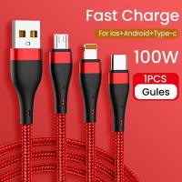 ราคา MAILESI New 6A 100W Super Fast Charging Cable 3 In 1 Nylon Braided Data Cable IOS Micro USB Type c for i Phone 13 12 11Pro Max Huawei Xiaomi Samsung Oppo Vivo (15887463005)
