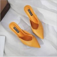 ราคา รองเท้าส้นสูง รองเท้าส้นเข็ม เปิดส้น หัวแหลม สีเหลือง สีชมพู สีเบจ 811 (1790994491)