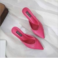 ราคา รองเท้าส้นสูง รองเท้าส้นเข็ม เปิดส้น หัวแหลม สีเหลือง สีชมพู สีเบจ 811 (11333749562)