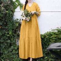 ราคา จัดส่งฟรี ชุดซันเดรสคอวีจับจีบ ZANZEA ผู้หญิงวินเทจชุดเดรสทรงแข็งแขนยาว 8 (17972141001)