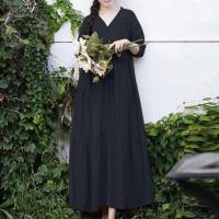 ราคา จัดส่งฟรี ชุดซันเดรสคอวีจับจีบ ZANZEA ผู้หญิงวินเทจชุดเดรสทรงแข็งแขนยาว 8 (17972141014)