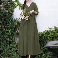 ราคา จัดส่งฟรี ชุดซันเดรสคอวีจับจีบ ZANZEA ผู้หญิงวินเทจชุดเดรสทรงแข็งแขนยาว 8 (17972141017)