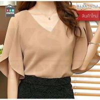 ราคา เสื้อผ้าผู้หญิง เสื้อทำงาน เสื้อเชิ้ต เสื้อผ้าแฟชั่น แขนสามส่วน สีพื้น ผ้าชีฟองซีทรู (756666469)