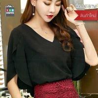 ราคา เสื้อผ้าผู้หญิง เสื้อทำงาน เสื้อเชิ้ต เสื้อผ้าแฟชั่น แขนสามส่วน สีพื้น ผ้าชีฟองซีทรู (756666470)