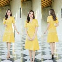 ราคา ชุดเดรสลายไทย ผ้าฝ้ายมัดหมี่เปลือกไม้พิมพ์ลายไทย ผ้าอัดกาวทั้งชุด ชุดทำงานผ้าไทย เดรสออกงานผ้าไทย (16713020486)