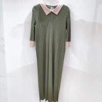 ราคา Miyake ชุดเดรสอัดพลีทคอปกแขนสามส่วน สไตล์เกาหลี (9957662023)