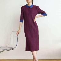 ราคา Miyake ชุดเดรสอัดพลีทคอปกแขนสามส่วน สไตล์เกาหลี (9957662019)