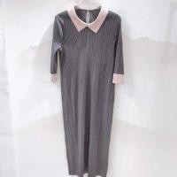 ราคา Miyake ชุดเดรสอัดพลีทคอปกแขนสามส่วน สไตล์เกาหลี (15332633646)