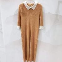 ราคา Miyake ชุดเดรสอัดพลีทคอปกแขนสามส่วน สไตล์เกาหลี (15332633647)