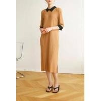 ราคา Miyake ชุดเดรสอัดพลีทคอปกแขนสามส่วน สไตล์เกาหลี (9957662020)