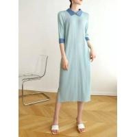 ราคา Miyake ชุดเดรสอัดพลีทคอปกแขนสามส่วน สไตล์เกาหลี (9957662021)