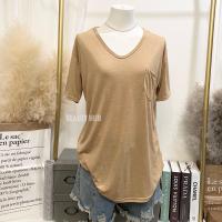 ราคา 081 เสื้อยืดเรย่อน คอวี อก 36 46 สีพื้น มีกระเป๋า สาวอวบใส่ได้ ผ้านุ่มใส่สบาย (18662667355)