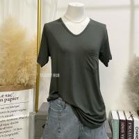 ราคา 081 เสื้อยืดเรย่อน คอวี อก 36 46 สีพื้น มีกระเป๋า สาวอวบใส่ได้ ผ้านุ่มใส่สบาย (18662667351)