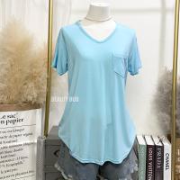 ราคา 081 เสื้อยืดเรย่อน คอวี อก 36 46 สีพื้น มีกระเป๋า สาวอวบใส่ได้ ผ้านุ่มใส่สบาย (18662667350)