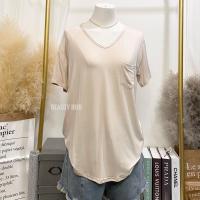 ราคา 081 เสื้อยืดเรย่อน คอวี อก 36 46 สีพื้น มีกระเป๋า สาวอวบใส่ได้ ผ้านุ่มใส่สบาย (18662667356)