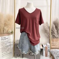 ราคา 081 เสื้อยืดเรย่อน คอวี อก 36 46 สีพื้น มีกระเป๋า สาวอวบใส่ได้ ผ้านุ่มใส่สบาย (18224050784)