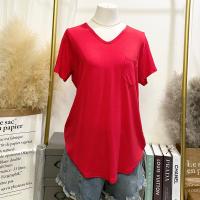 ราคา 081 เสื้อยืดเรย่อน คอวี อก 36 46 สีพื้น มีกระเป๋า สาวอวบใส่ได้ ผ้านุ่มใส่สบาย (18662667346)