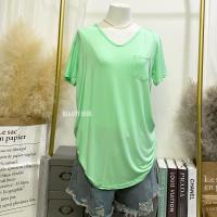 ราคา 081 เสื้อยืดเรย่อน คอวี อก 36 46 สีพื้น มีกระเป๋า สาวอวบใส่ได้ ผ้านุ่มใส่สบาย (18662667375)