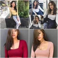 ราคา FS34 เสื้อยืด ผ้าเรย่อน แขนยาว แฟชั่นผู้หญิง เสื้อคอเหลี่ยม แขนยาว สินค้าฮอตๆ (7338486789)