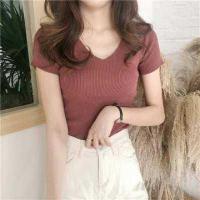 ราคา Kaykai Shop พร้อมส่ง เสื้อคอวี เสื้อยืดคอวีสีพื้น เสื้อยืดผู้หญิง 9966 (7696081337)