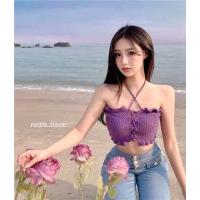 ราคา Hello Yim เสื้อเกาะอกไหมพรม งานถัก สีสดใส ดีเทลสายห้อยคอได้ น่ารักNO E205 (15135960639)