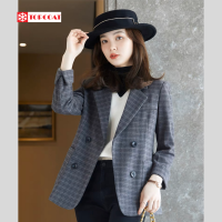 ราคา เสื้อสูทลายสก็อต เบลเซอร์ สูทผู้หญิง 4 กระดุม สีครีมน้ำตาล สีเทาดำ (17595368239)